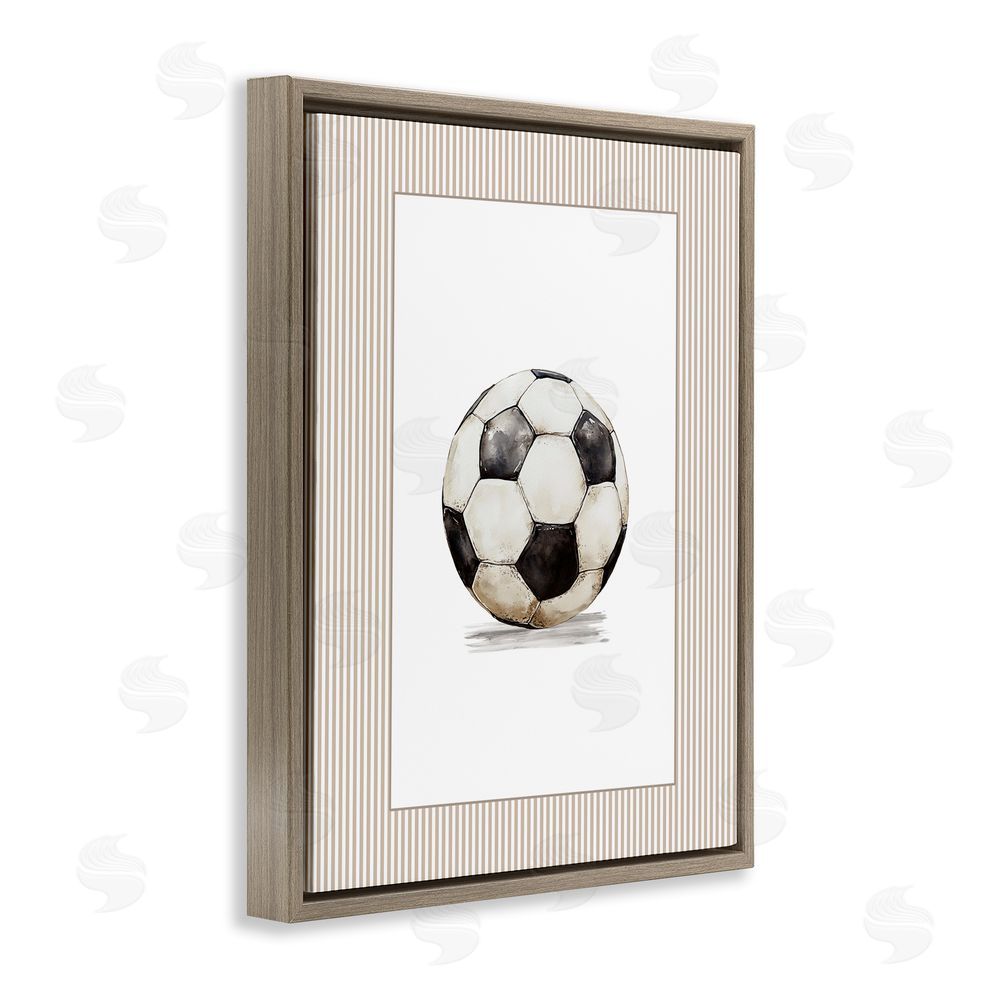 Christine Simpson Art Vintage Sports Soccer Ball Brown Floating Frame Canvas Wall Art Print