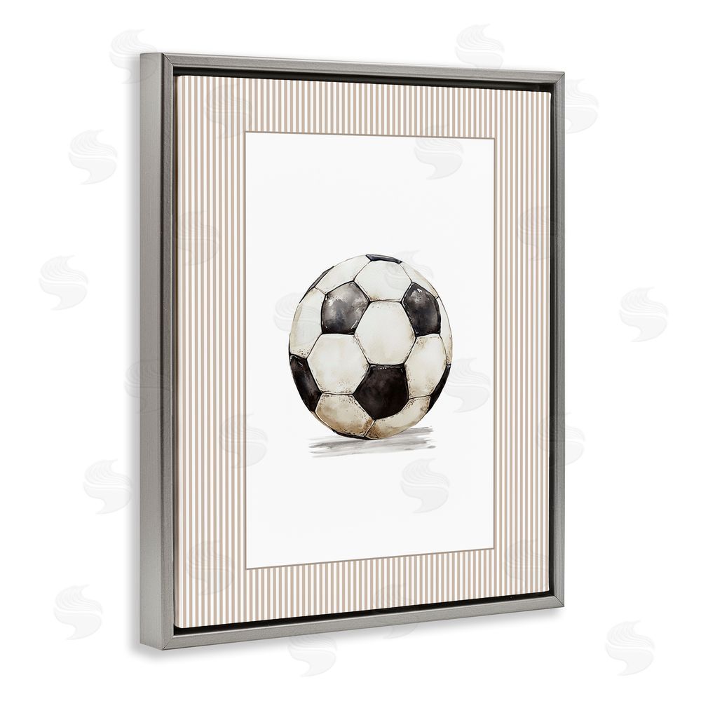 Christine Simpson Art Vintage Sports Soccer Ball Gray Floating Frame Canvas Wall Art Print
