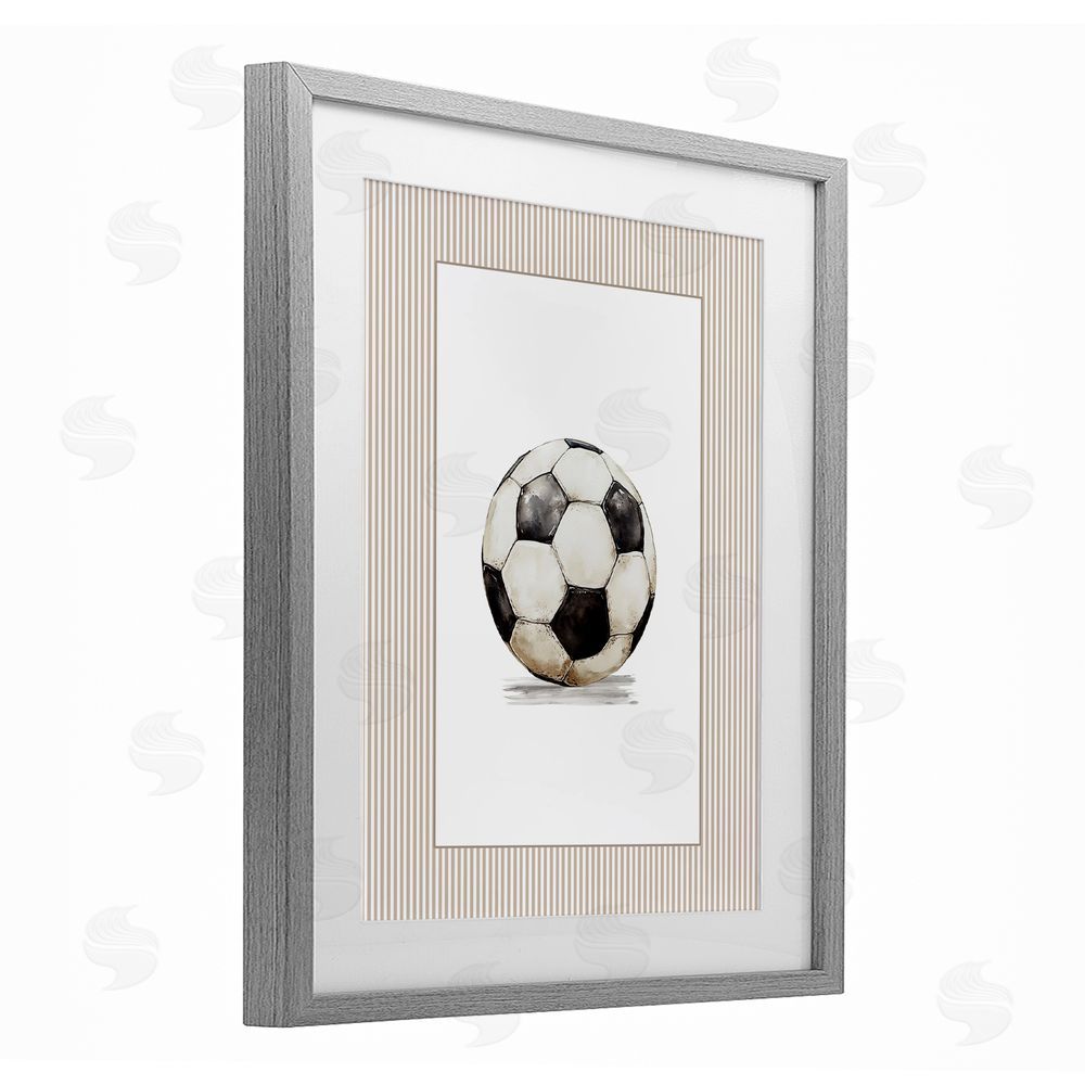Christine Simpson Art Vintage Sports Soccer Ball Gray Framed Print Under Glass Wall Art