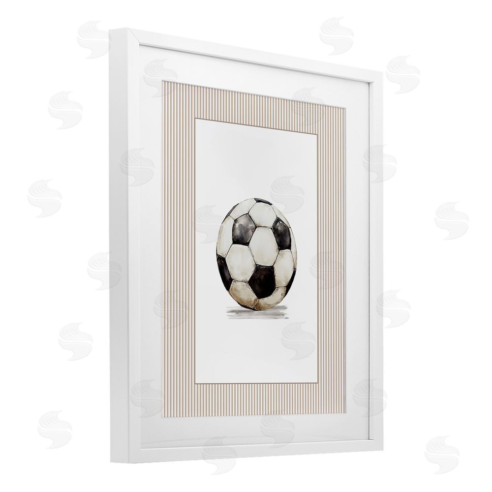 Christine Simpson Art Vintage Sports Soccer Ball White Framed Print Under Glass Wall Art