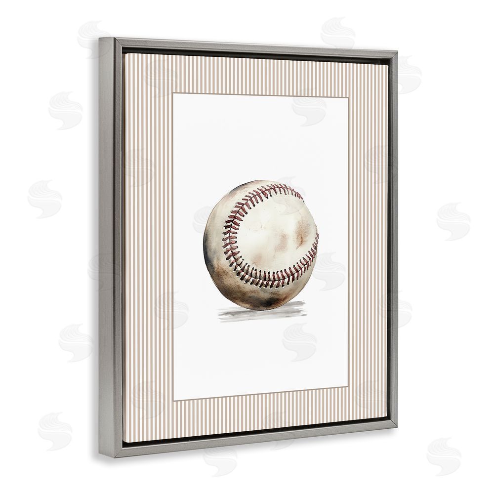 Christine Simpson Art Vintage Sports Baseball Gray Floating Frame Canvas Wall Art Print