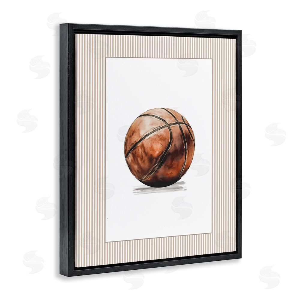 Christine Simpson Art Vintage Sports Basketball Black Floating Frame Canvas Wall Art Print