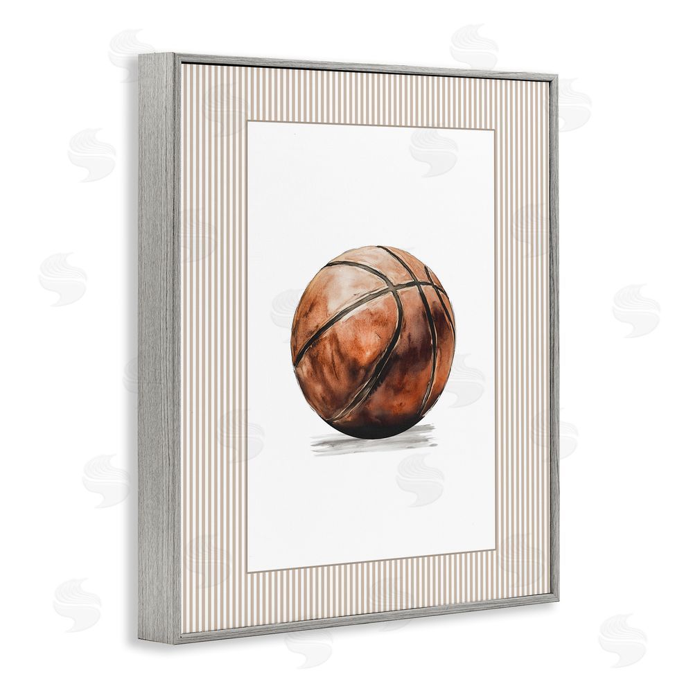 Christine Simpson Art Vintage Sports Basketball Gray Framed Giclee Wall Art Print