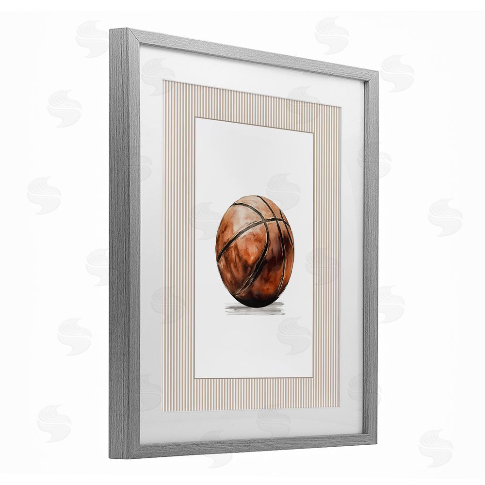 Christine Simpson Art Vintage Sports Basketball Gray Framed Print Under Glass Wall Art