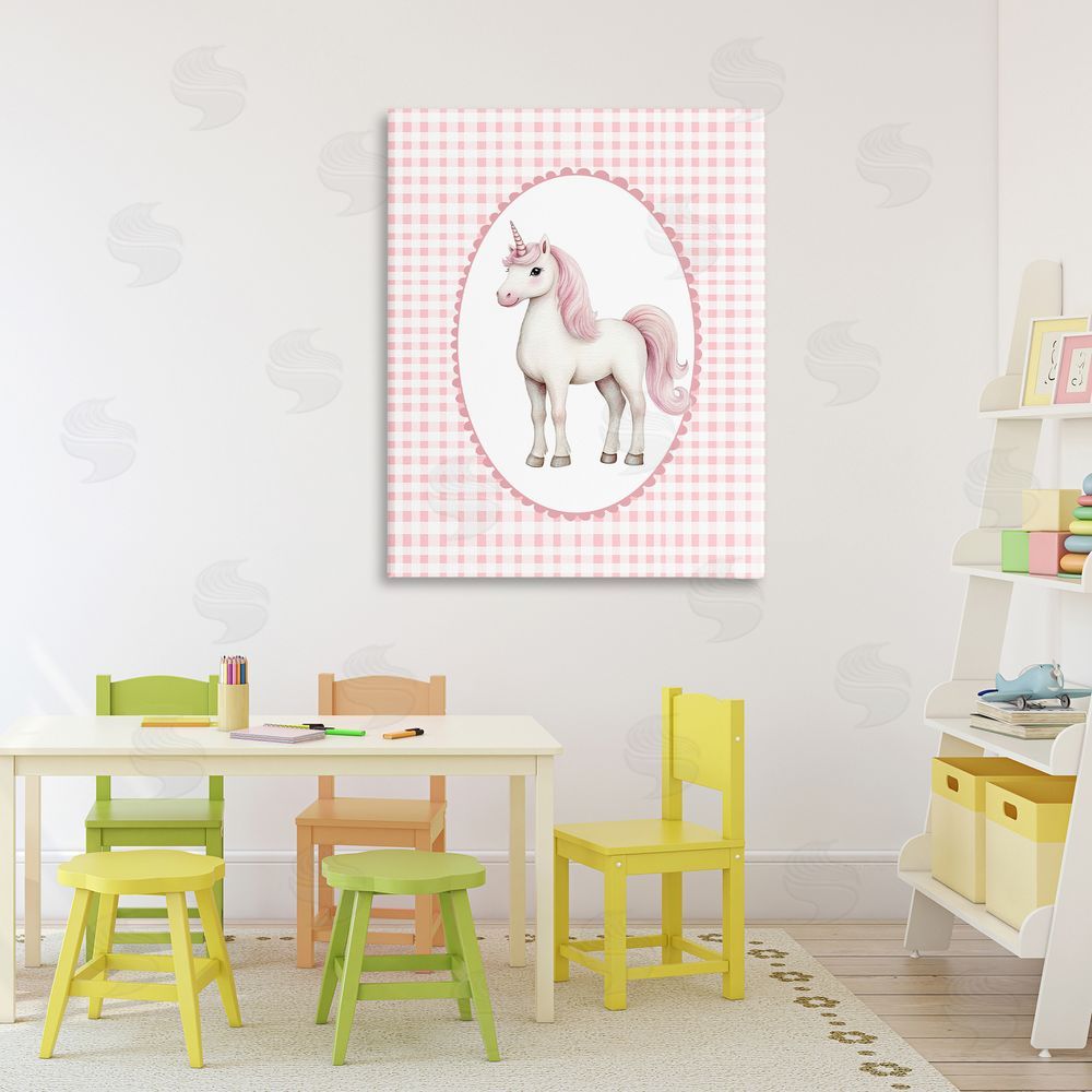 Christine Simpson Art Pink Gingham Unicorn