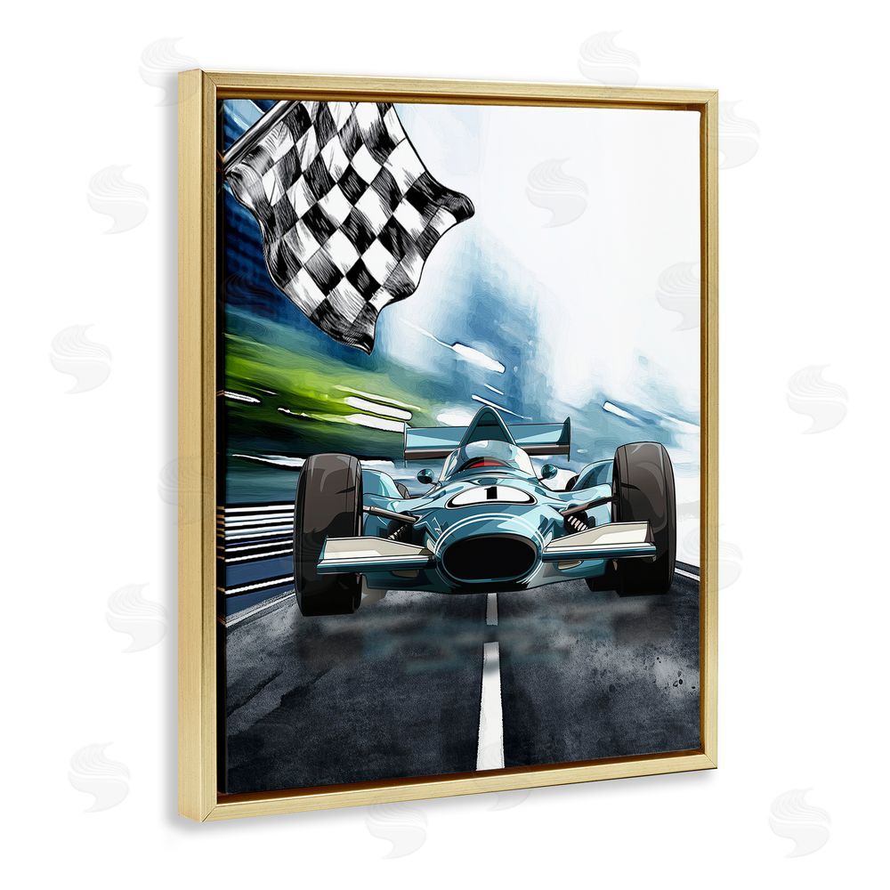 Christine Simpson Art Racecar Set Go Gold Floating Frame Canvas Wall Art Print