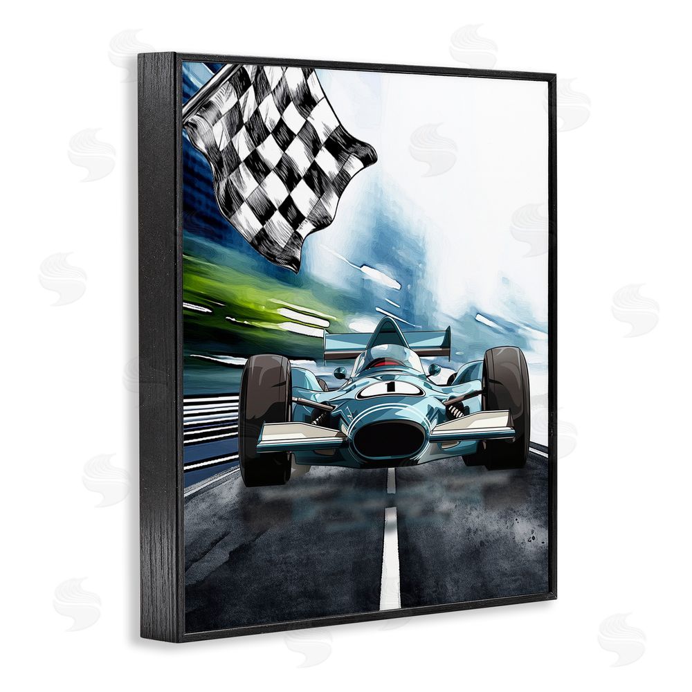 Christine Simpson Art Racecar Set Go Black Framed Giclee Wall Art Print