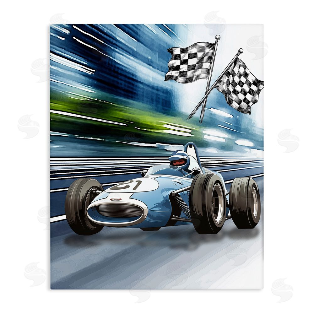 Christine Simpson Art Speedy Racecar with Flags Stretched Canvas Wall Art Print