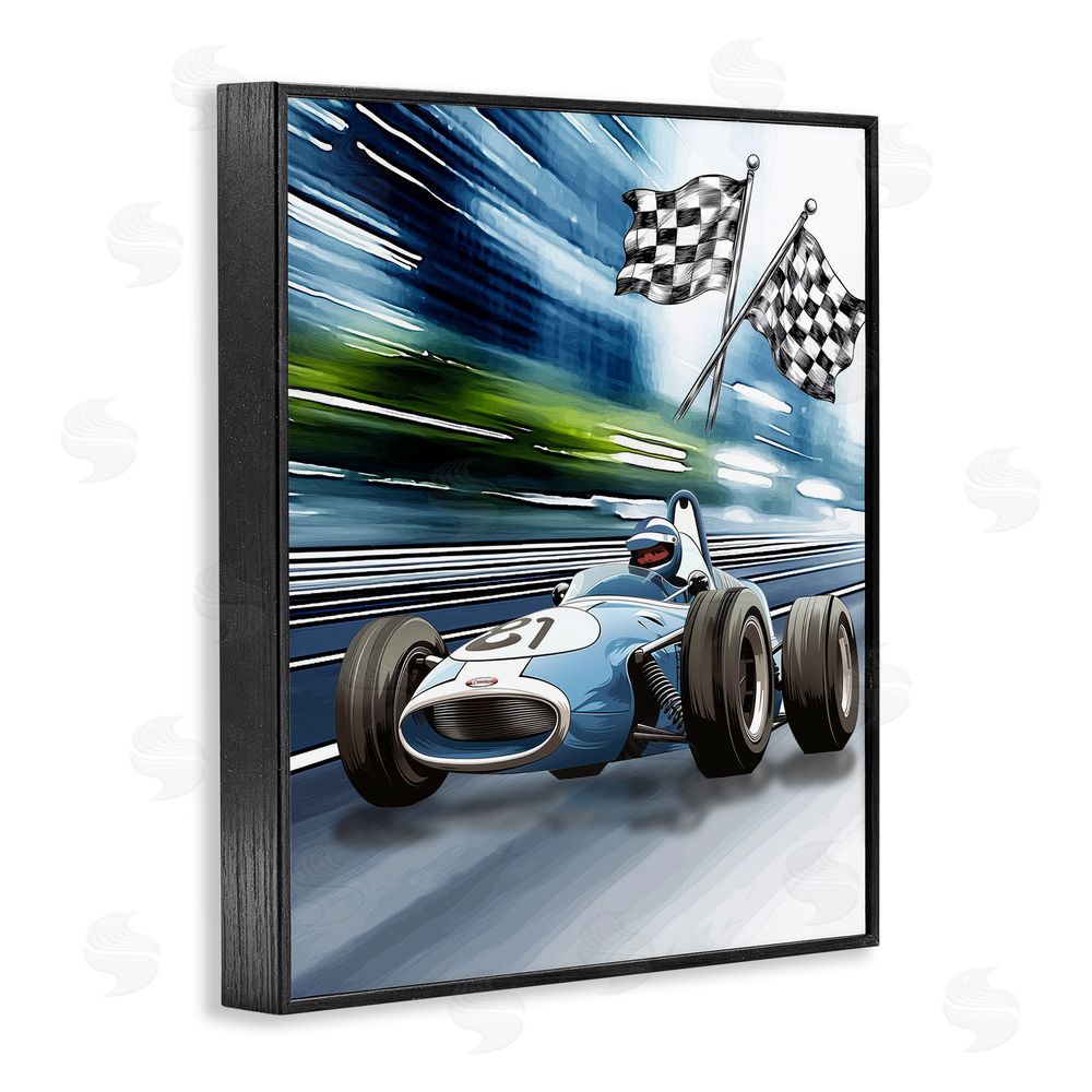 Christine Simpson Art Speedy Racecar with Flags Black Framed Giclee Wall Art Print