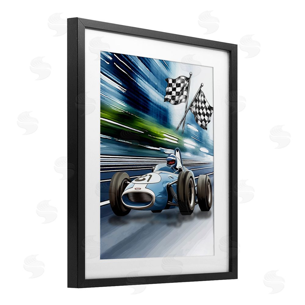 Christine Simpson Art Speedy Racecar with Flags Black Framed Print Under Glass Wall Art