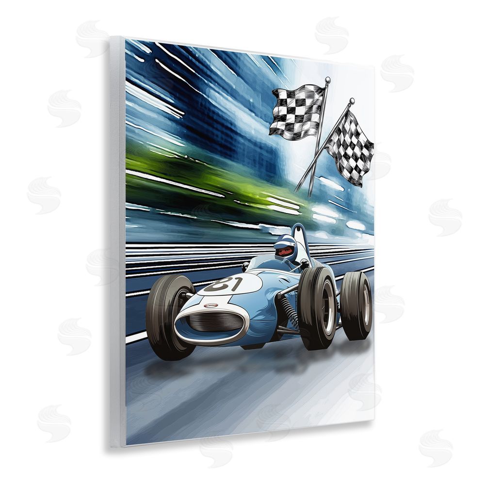 Christine Simpson Art Speedy Racecar with Flags Wooden Wall Plaque Art Print