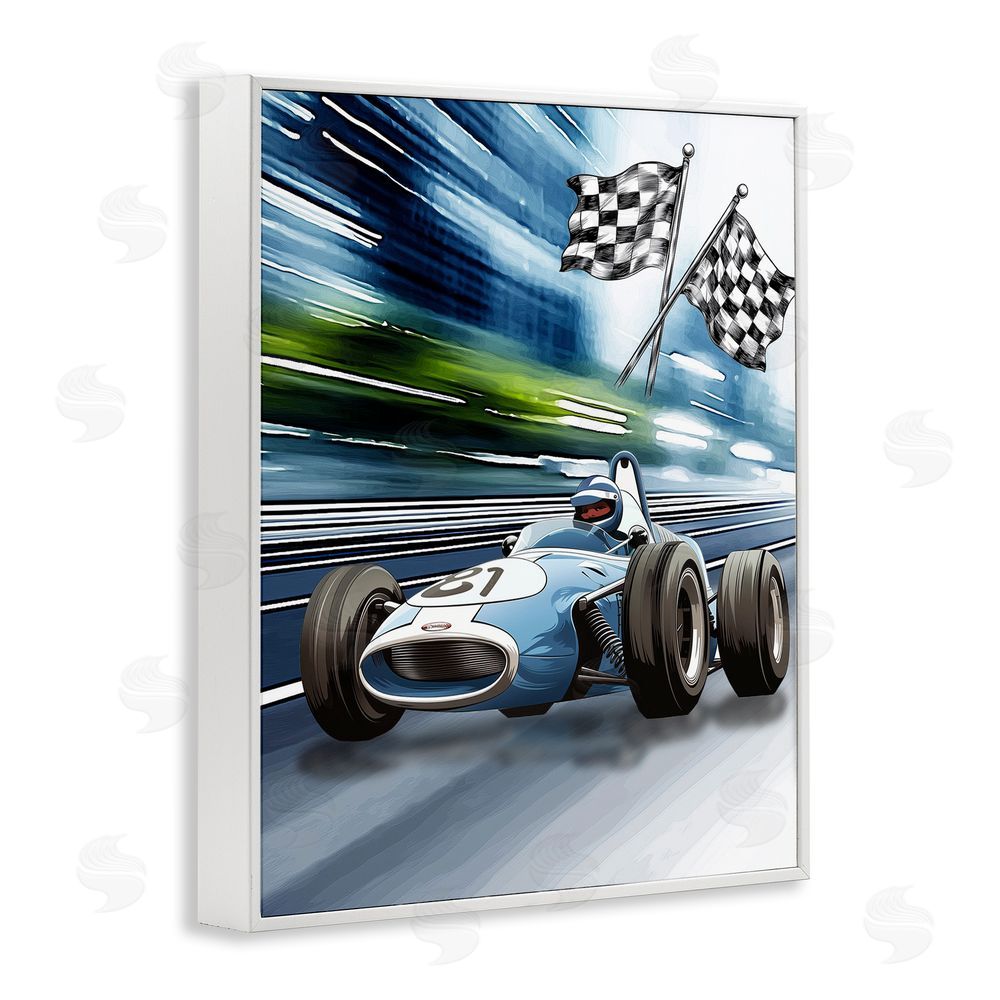 Christine Simpson Art Speedy Racecar with Flags White Framed Giclee Wall Art Print
