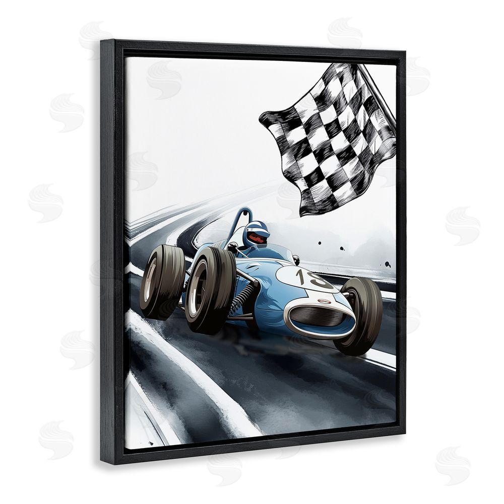 Christine Simpson Art Dynamic Racecar Driving Black Floating Frame Canvas Wall Art Print
