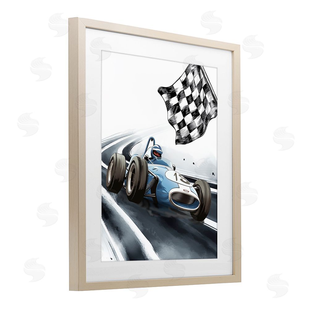 Christine Simpson Art Dynamic Racecar Driving Brown Framed Print Under Glass Wall Art