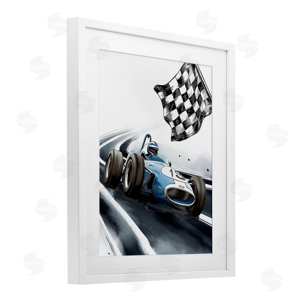 Christine Simpson Art Dynamic Racecar Driving White Framed Print Under Glass Wall Art