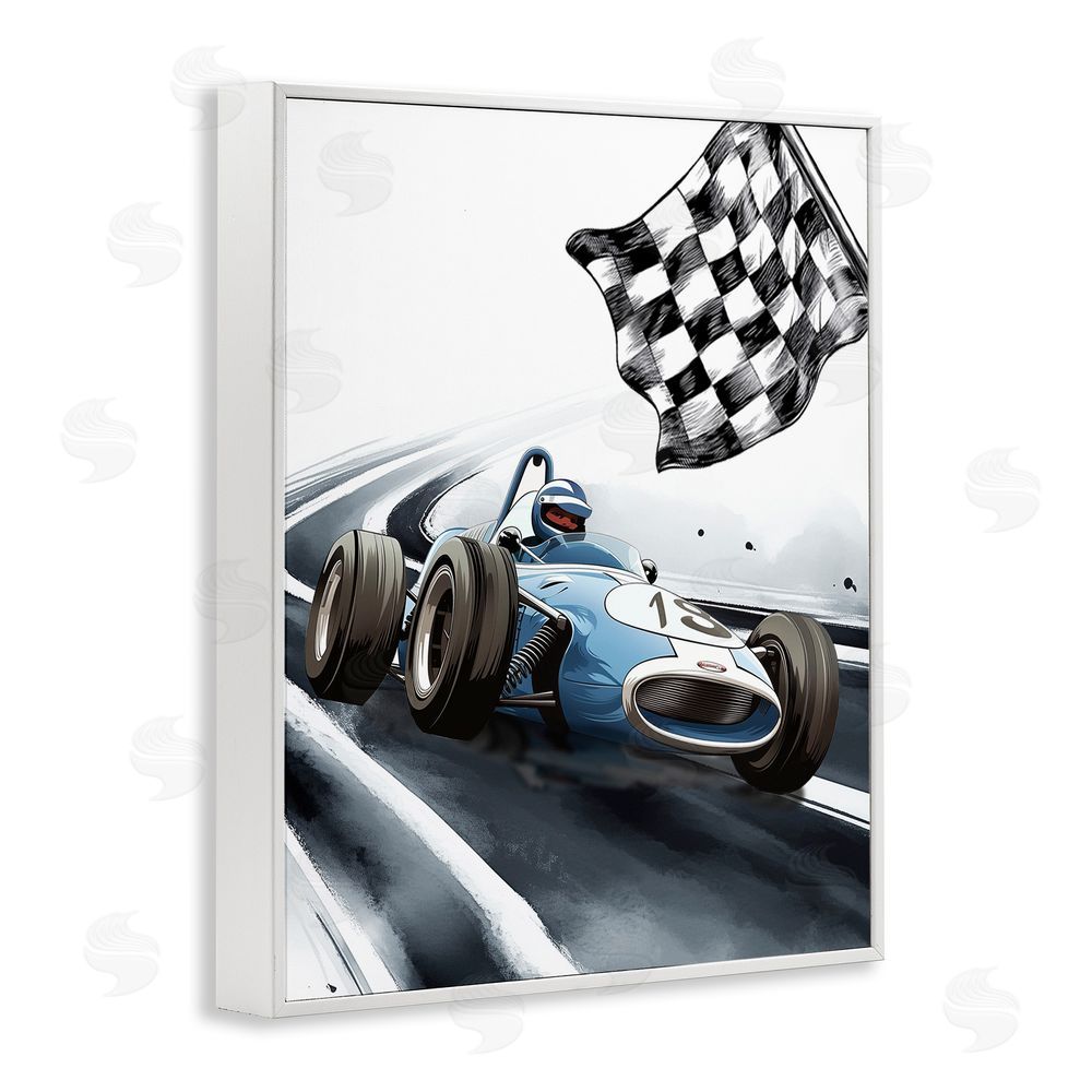 Christine Simpson Art Dynamic Racecar Driving White Framed Giclee Wall Art Print