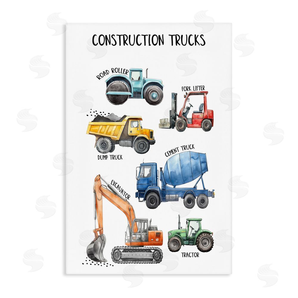 Christine Simpson Art Utility Trucks Construction Stretched Canvas Wall Art Print