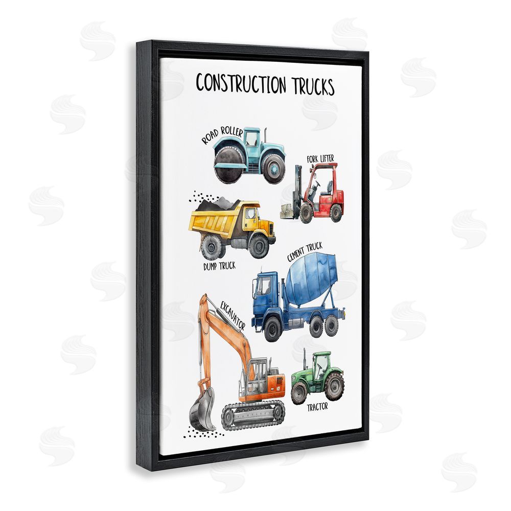 Christine Simpson Art Utility Trucks Construction Black Floating Frame Canvas Wall Art Print