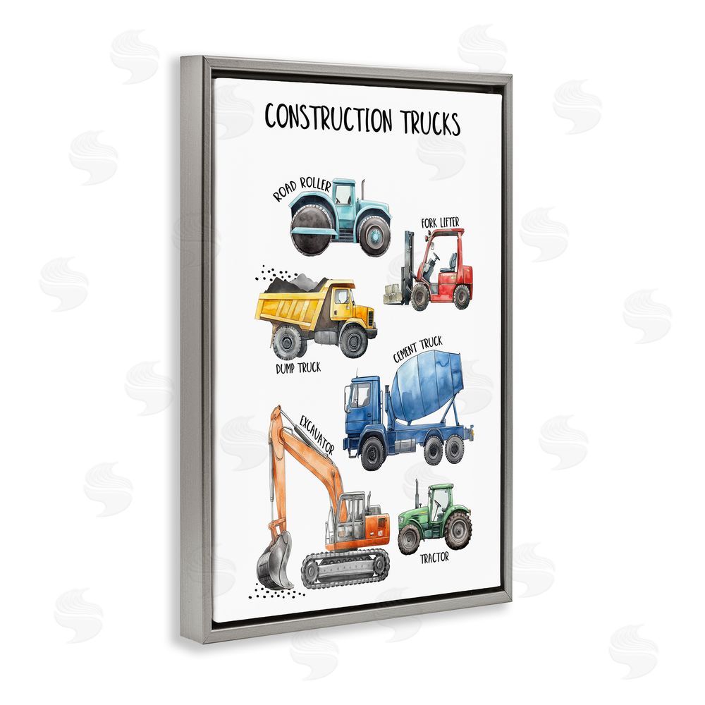 Christine Simpson Art Utility Trucks Construction Gray Floating Frame Canvas Wall Art Print