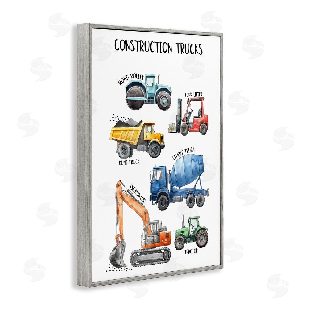 Christine Simpson Art Utility Trucks Construction Gray Framed Giclee Wall Art Print