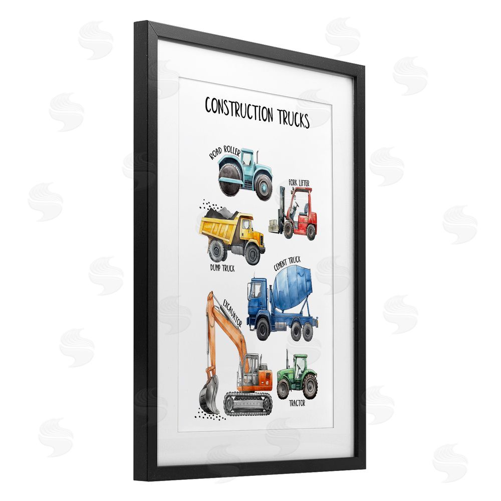 Christine Simpson Art Utility Trucks Construction Black Framed Print Under Glass Wall Art