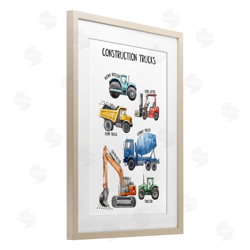 Christine Simpson Art Utility Trucks Construction Brown Framed Print Under Glass Wall Art