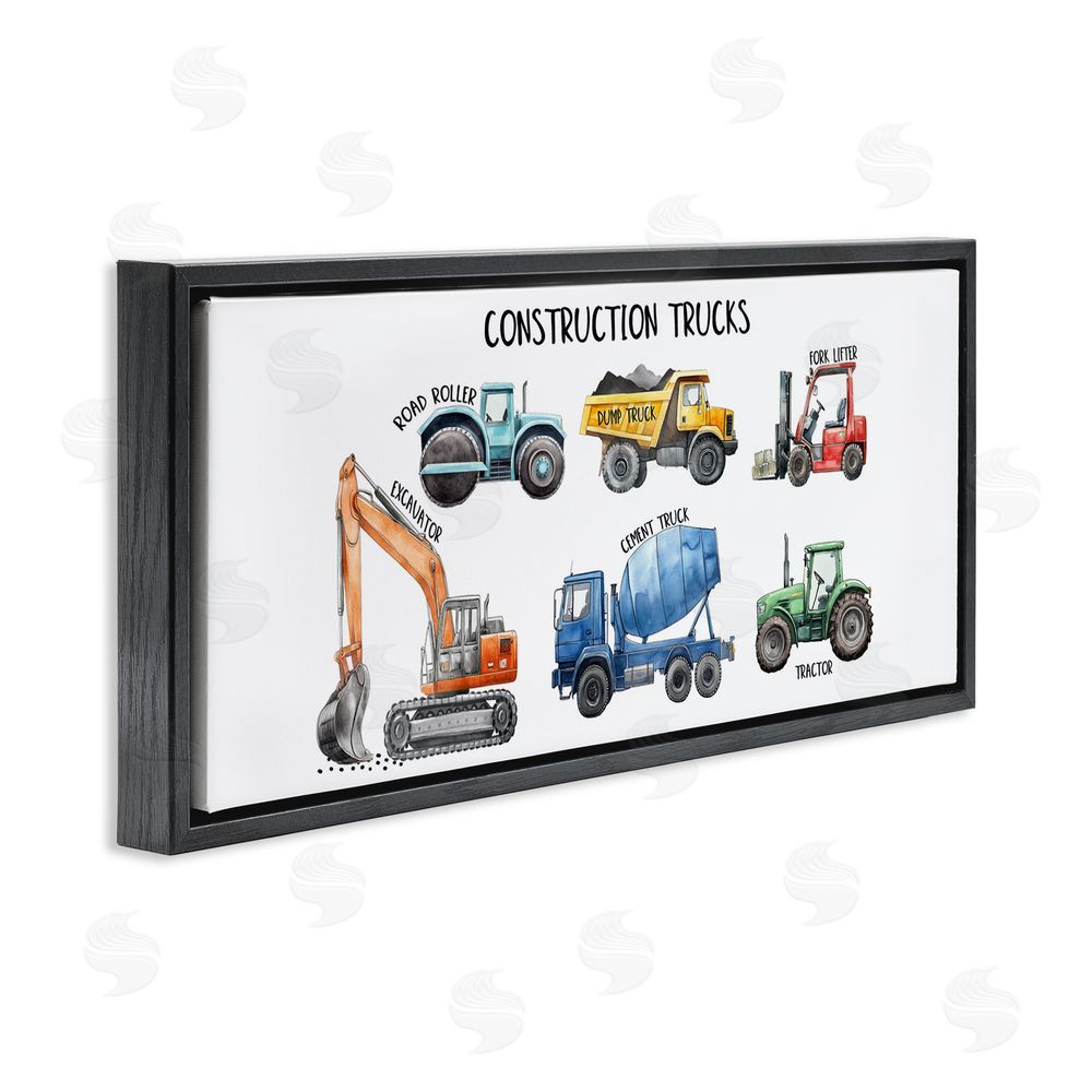 Christine Simpson Art Industrial Construction Trucks Black Floating Frame Canvas Wall Art Print
