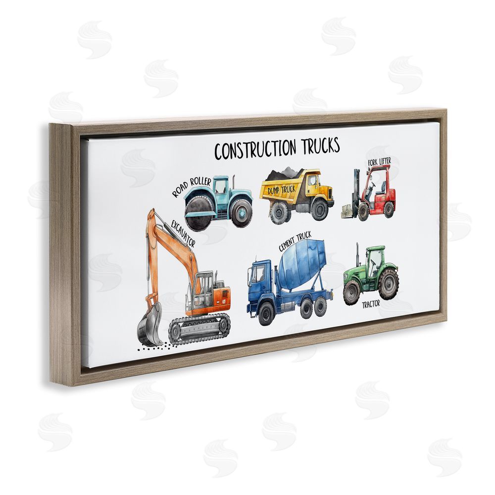 Christine Simpson Art Industrial Construction Trucks Brown Floating Frame Canvas Wall Art Print