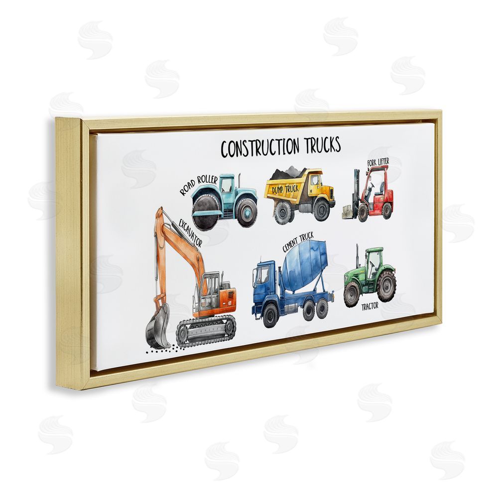 Christine Simpson Art Industrial Construction Trucks Gold Floating Frame Canvas Wall Art Print