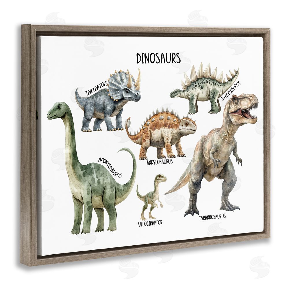 Christine Simpson Art Meet The Dinosaurs Brown Floating Frame Canvas Wall Art Print