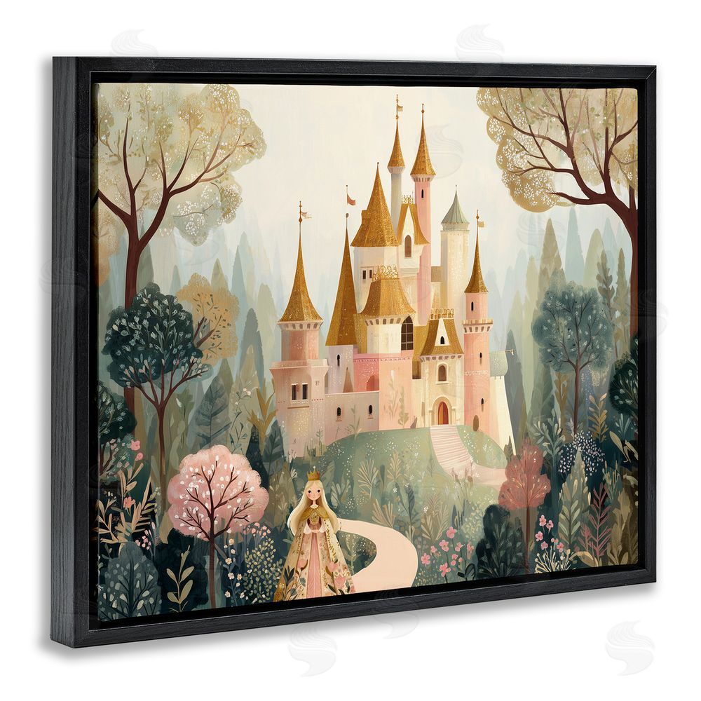 Christine Simpson Art Whimsical Castle Path Black Floating Frame Canvas Wall Art Print
