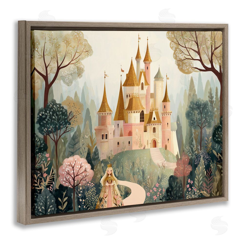 Christine Simpson Art Whimsical Castle Path Brown Floating Frame Canvas Wall Art Print