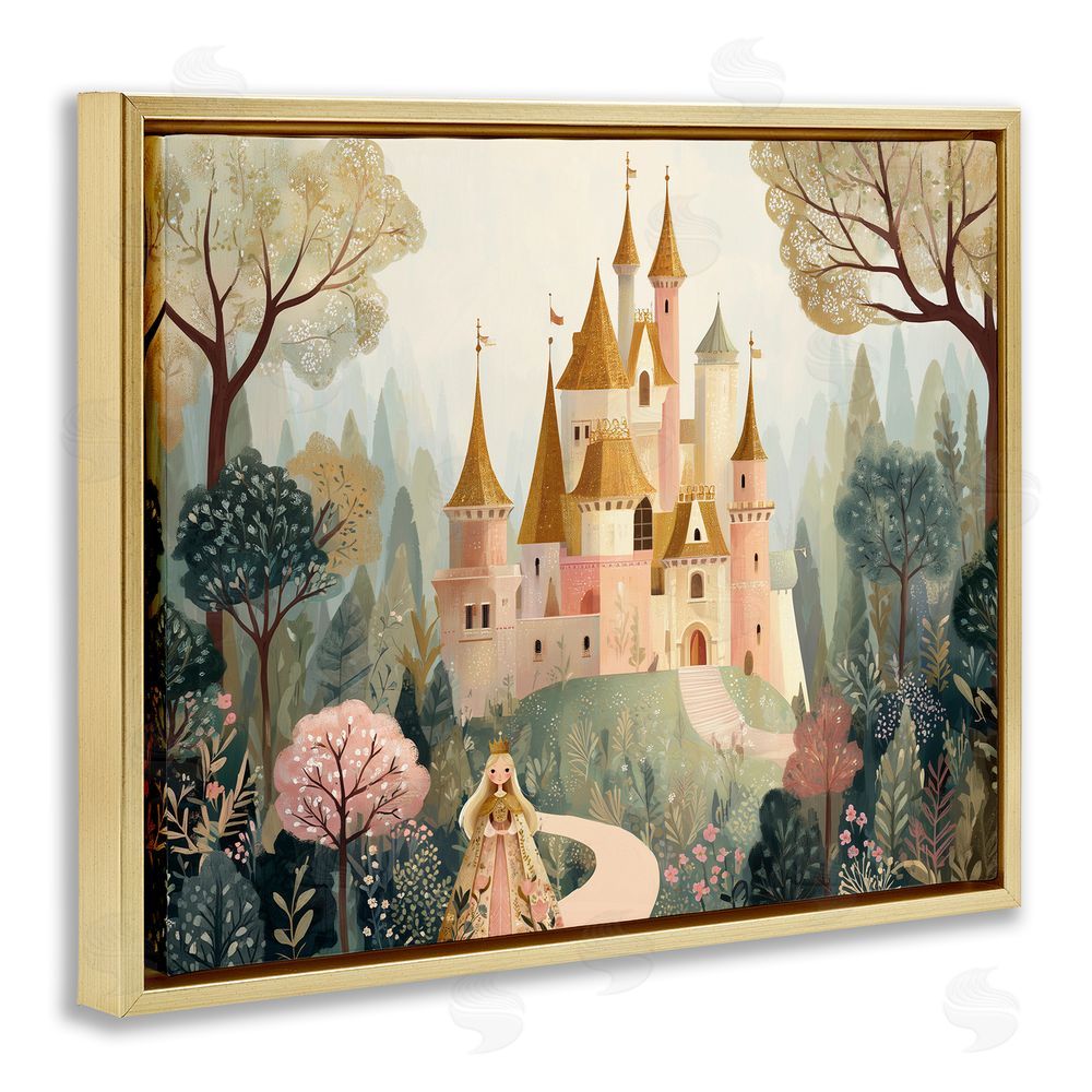Christine Simpson Art Whimsical Castle Path Gold Floating Frame Canvas Wall Art Print