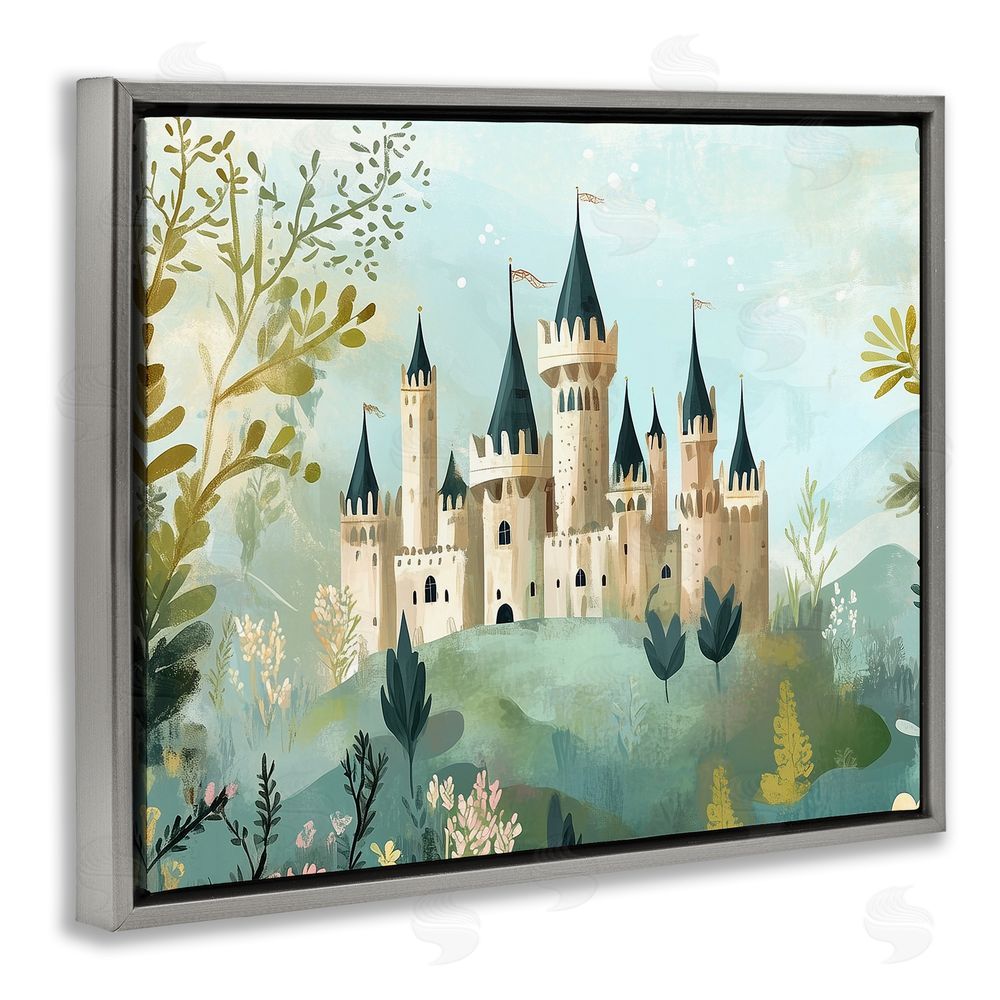Christine Simpson Art Princess' Castle View Gray Floating Frame Canvas Wall Art Print
