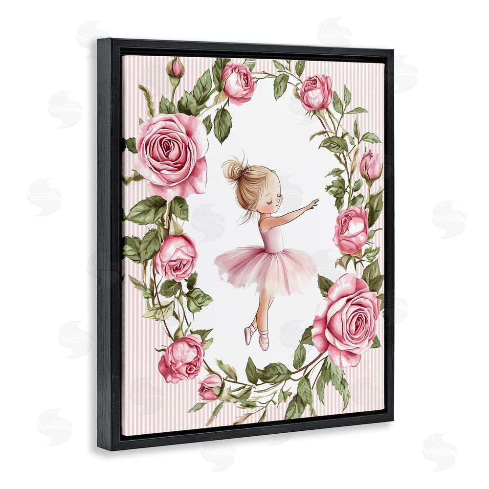 Christine Simpson Art Little Rose Dance Ballerina Black Floating Frame Canvas Wall Art Print