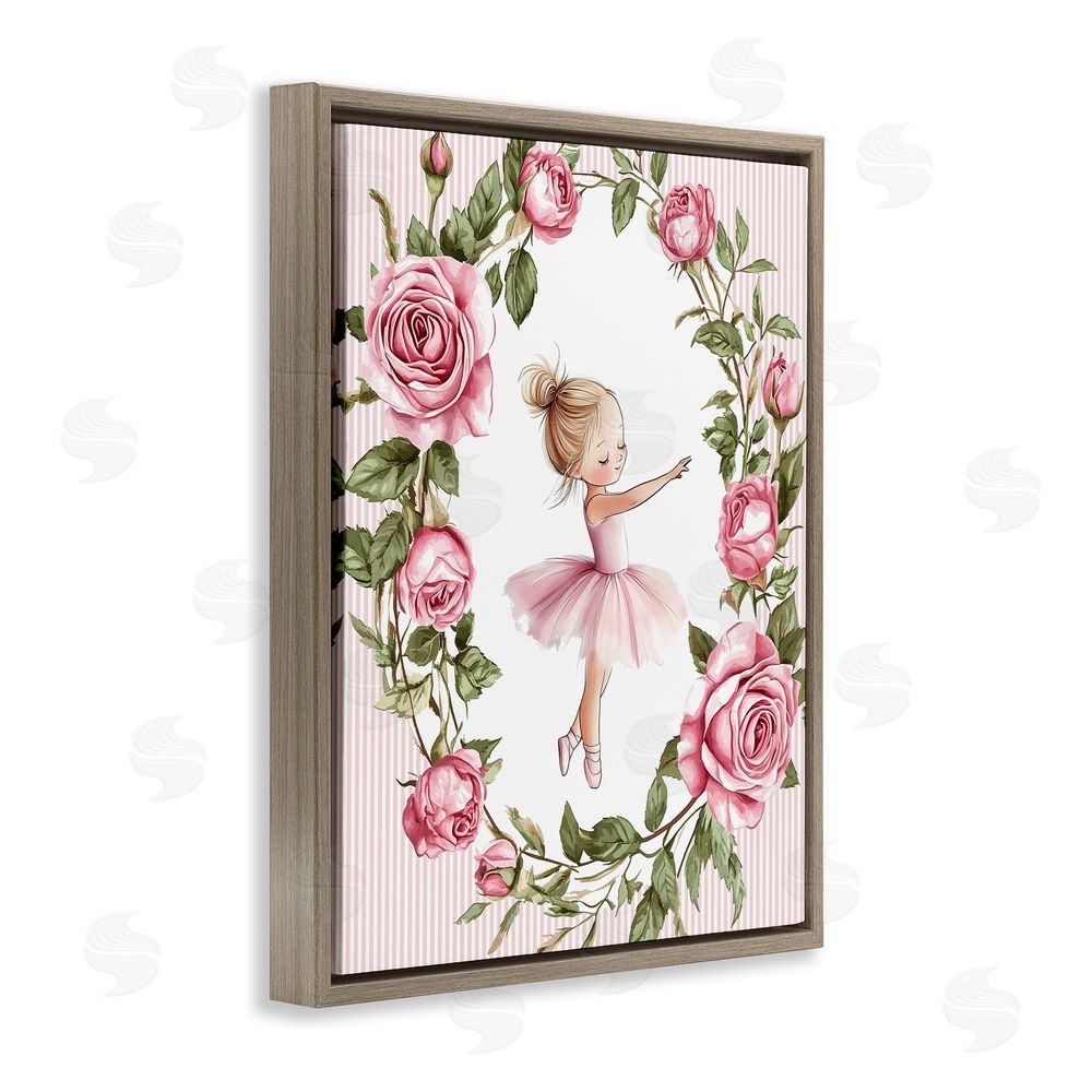 Christine Simpson Art Little Rose Dance Ballerina Brown Floating Frame Canvas Wall Art Print