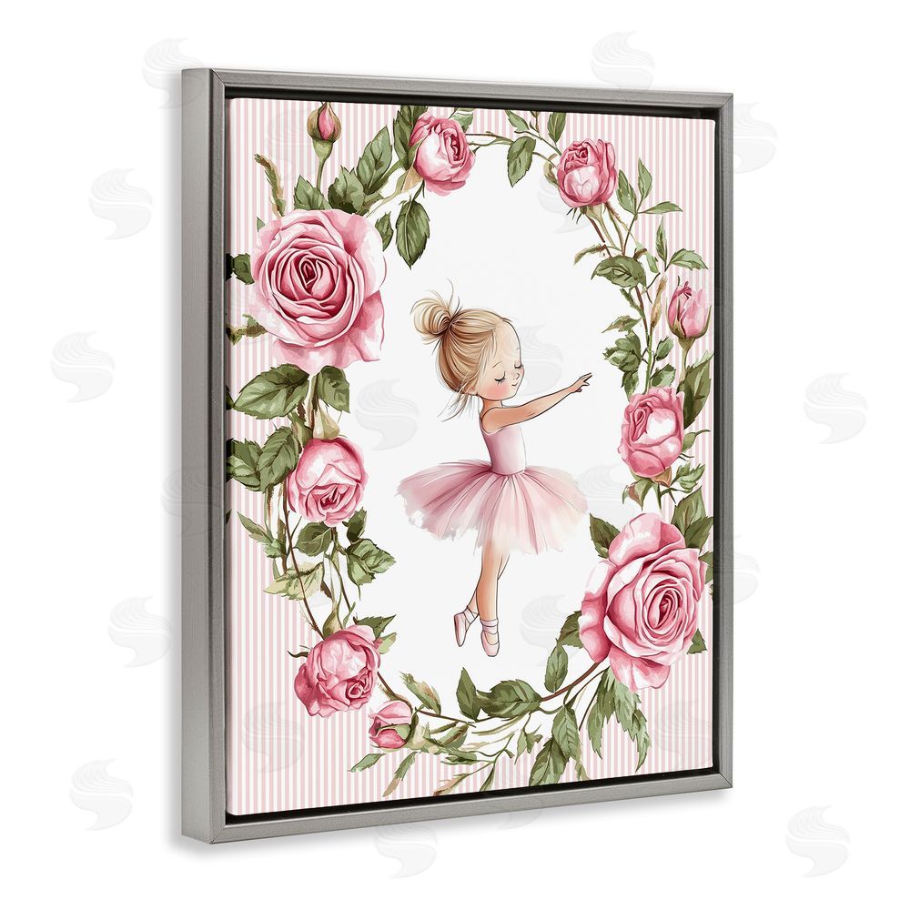 Christine Simpson Art Little Rose Dance Ballerina Gray Floating Frame Canvas Wall Art Print