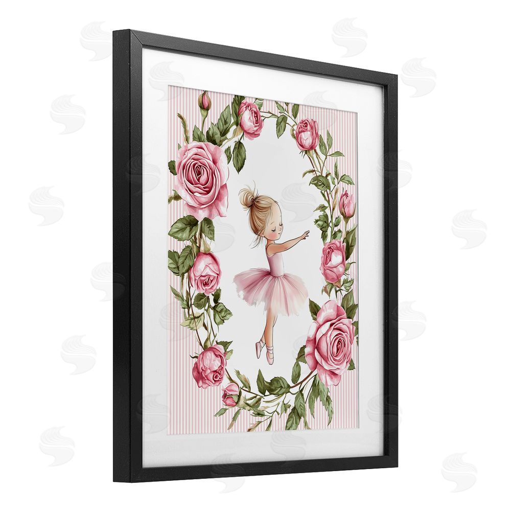 Christine Simpson Art Little Rose Dance Ballerina Black Framed Print Under Glass Wall Art