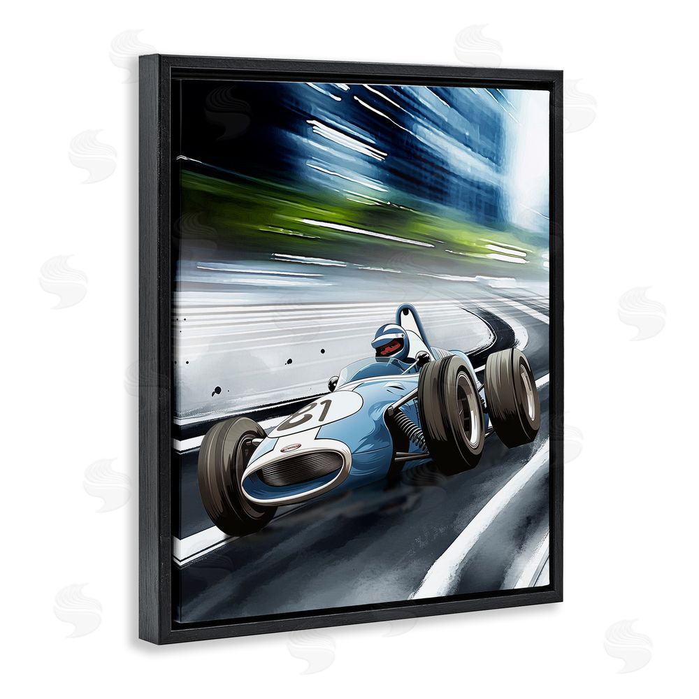 Christine Simpson Art Speeding Racecar Driver Black Floating Frame Canvas Wall Art Print