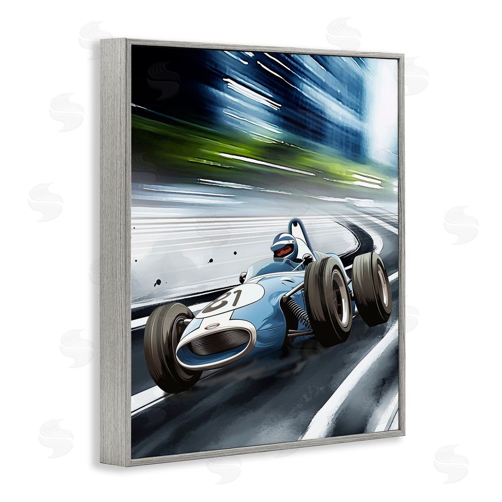 Christine Simpson Art Speeding Racecar Driver Gray Framed Giclee Wall Art Print