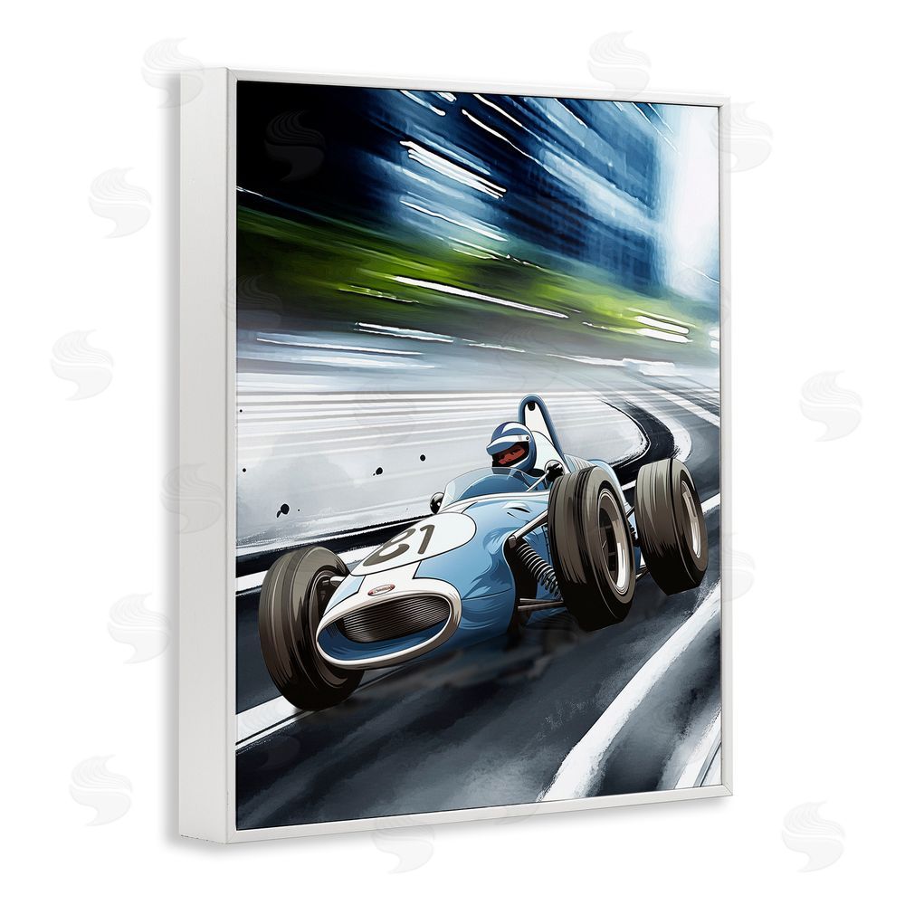 Christine Simpson Art Speeding Racecar Driver White Framed Giclee Wall Art Print