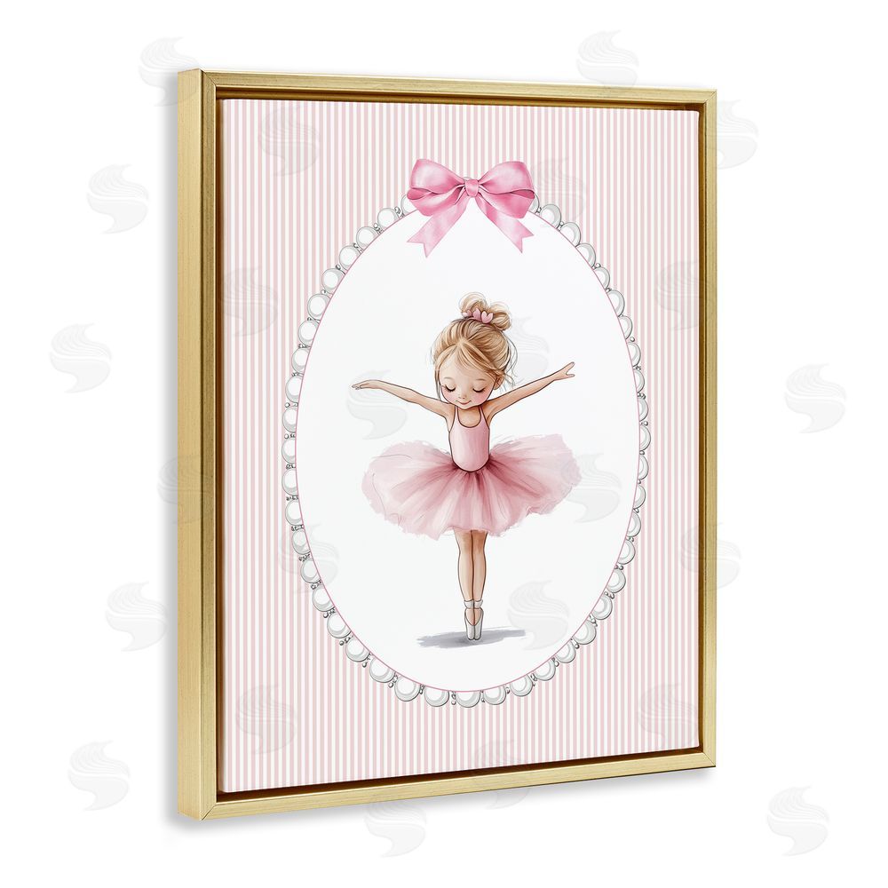 Christine Simpson Art Dancing Pink Ballerina Gold Floating Frame Canvas Wall Art Print