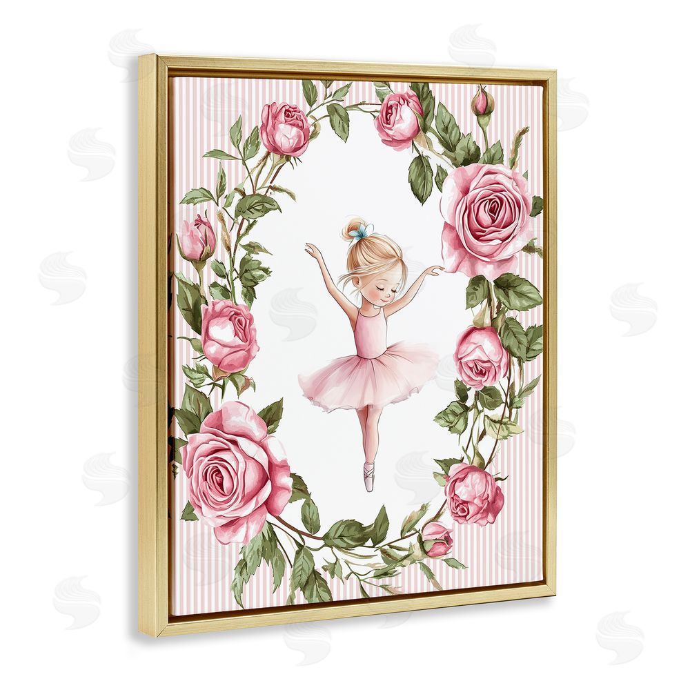 Christine Simpson Art Little Rose Dance Gold Floating Frame Canvas Wall Art Print