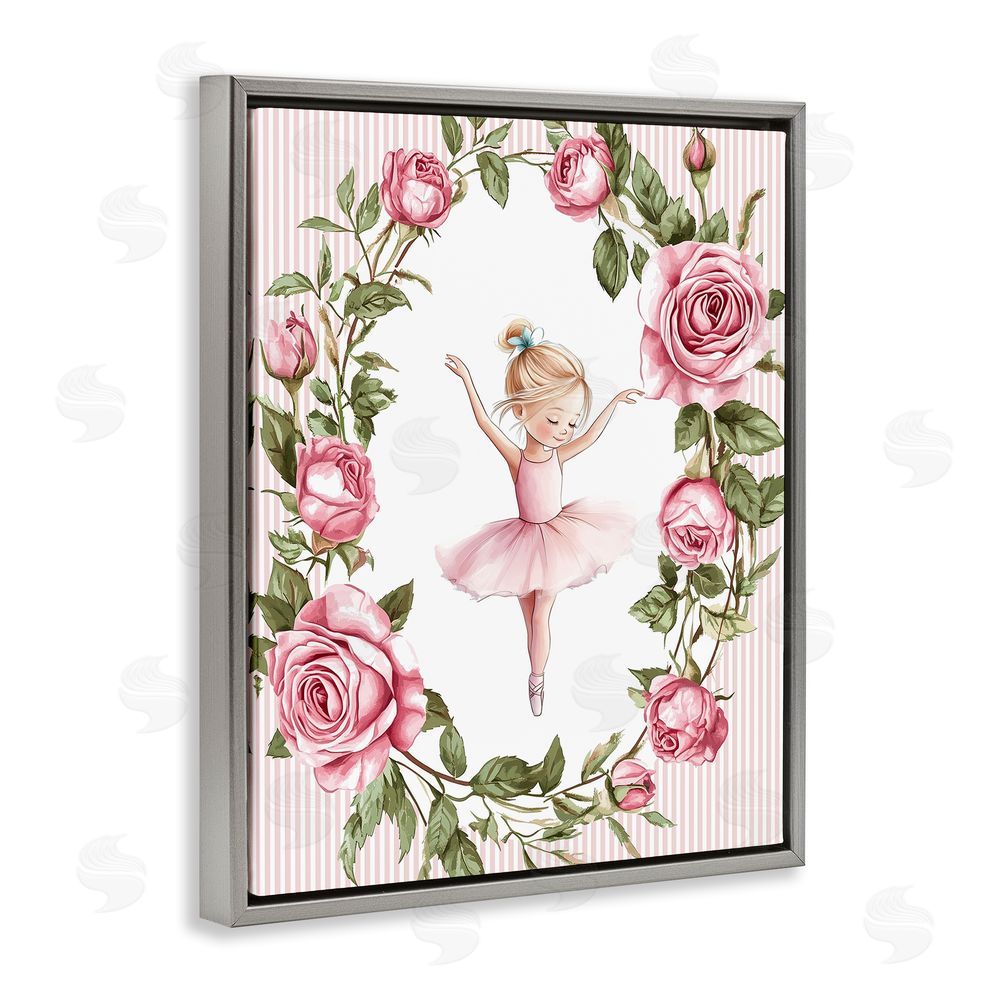 Christine Simpson Art Little Rose Dance Gray Floating Frame Canvas Wall Art Print