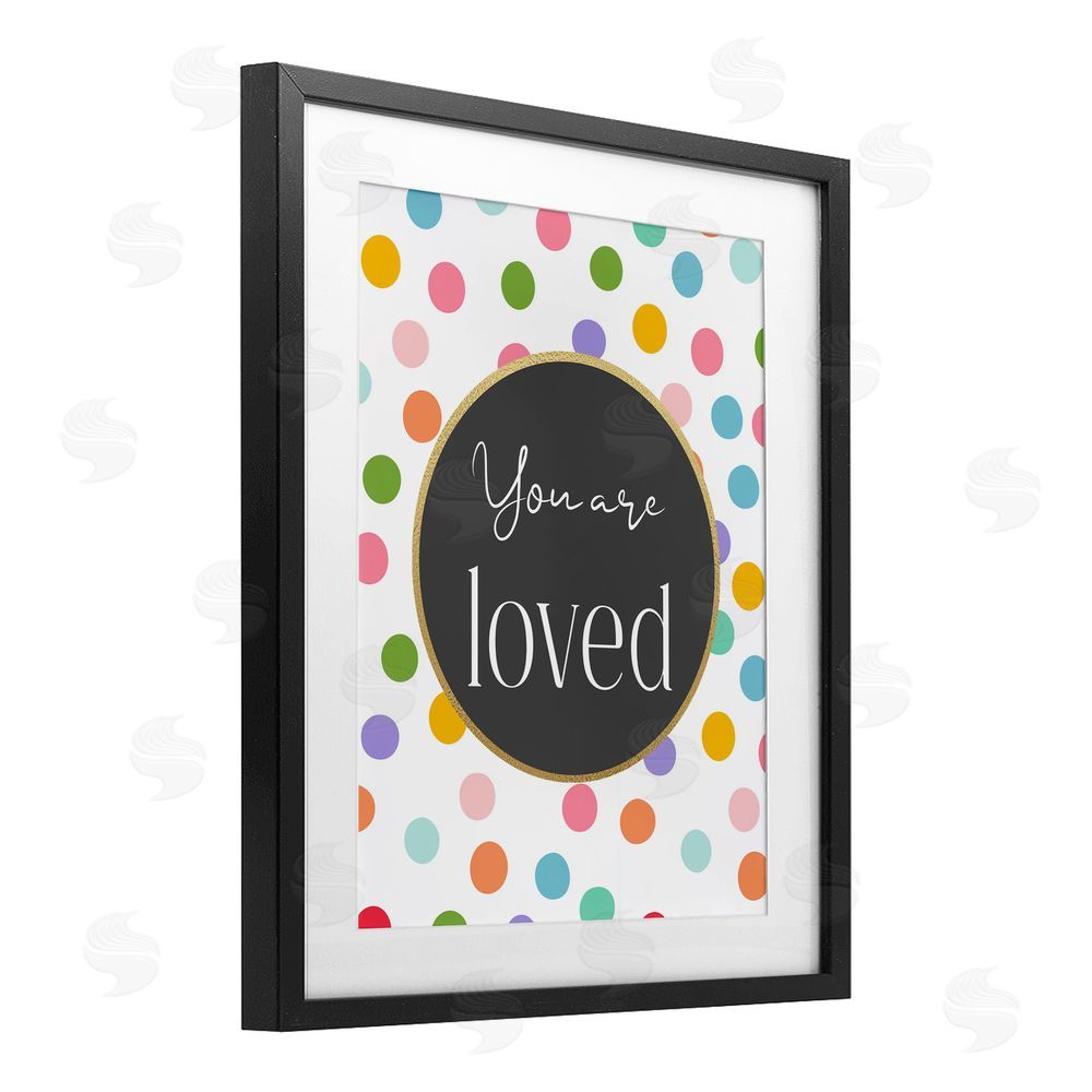 Christine Simpson Art You Are Loved Polka Dots Black Framed Print Under Glass with Matting Wall Art