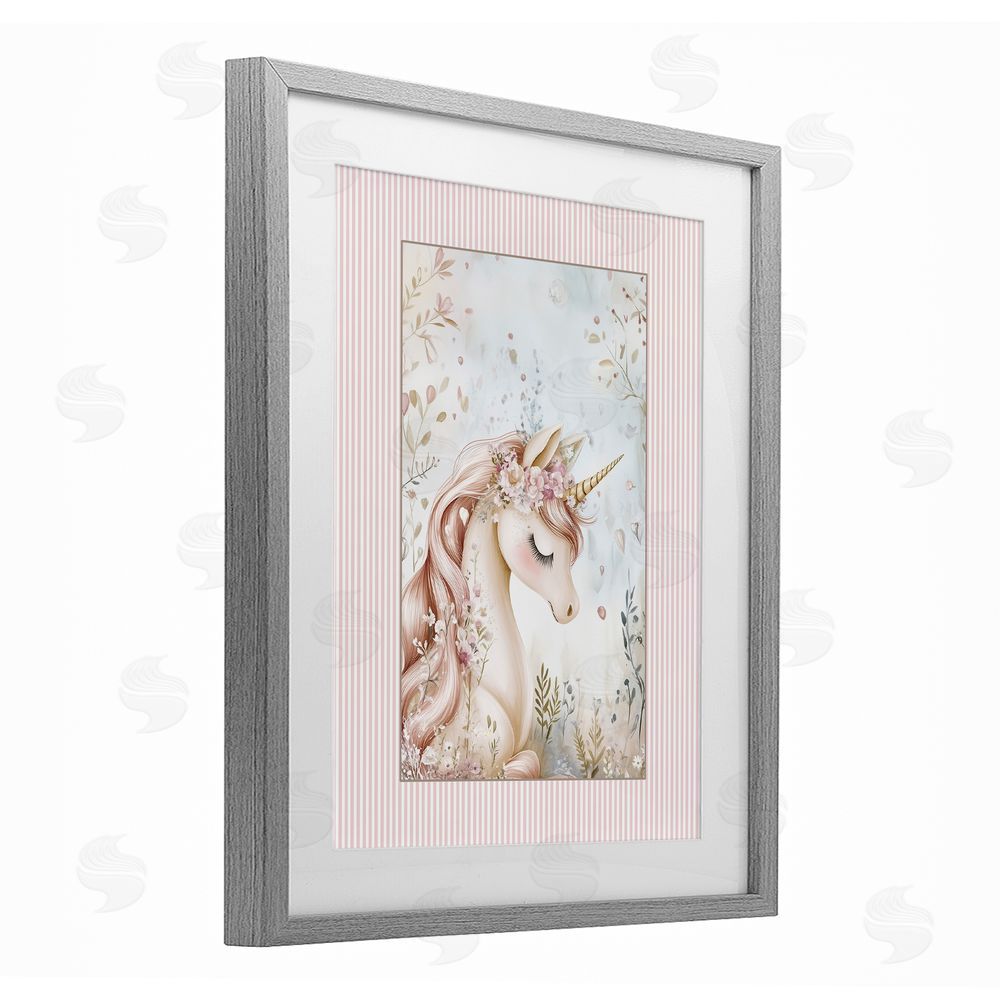 Christine Simpson Art Enchanted Dreams Unicorn Gray Framed Print Under Glass Wall Art