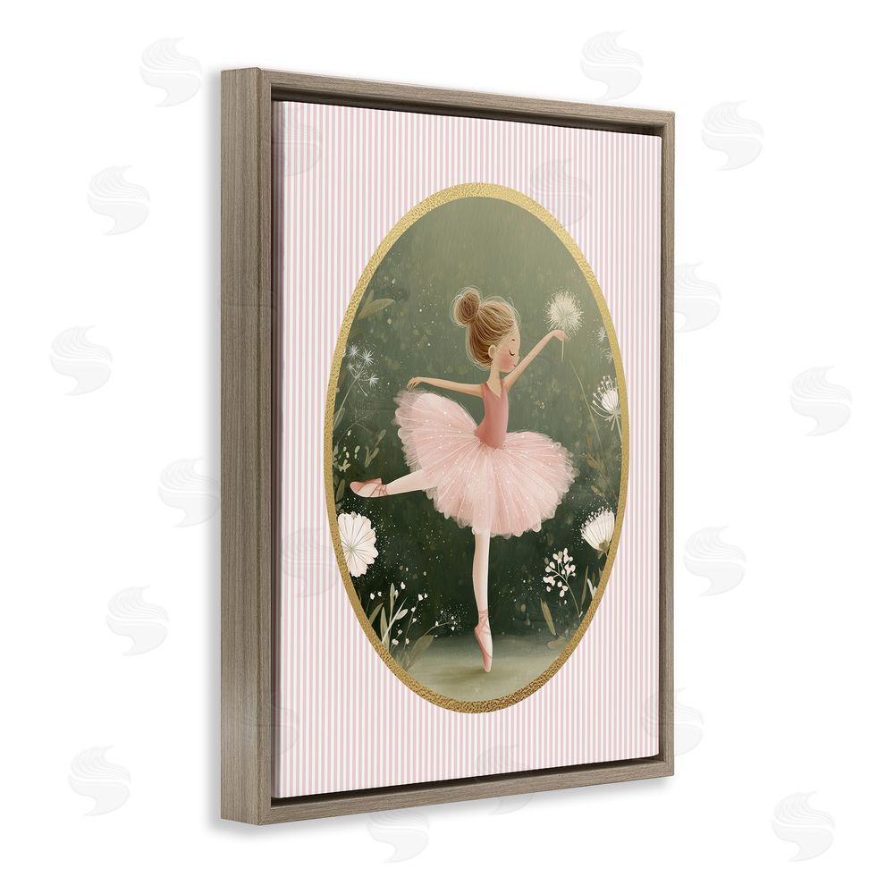 Christine Simpson Art Green & Pink Ballerina Brown Floating Frame Canvas Wall Art Print