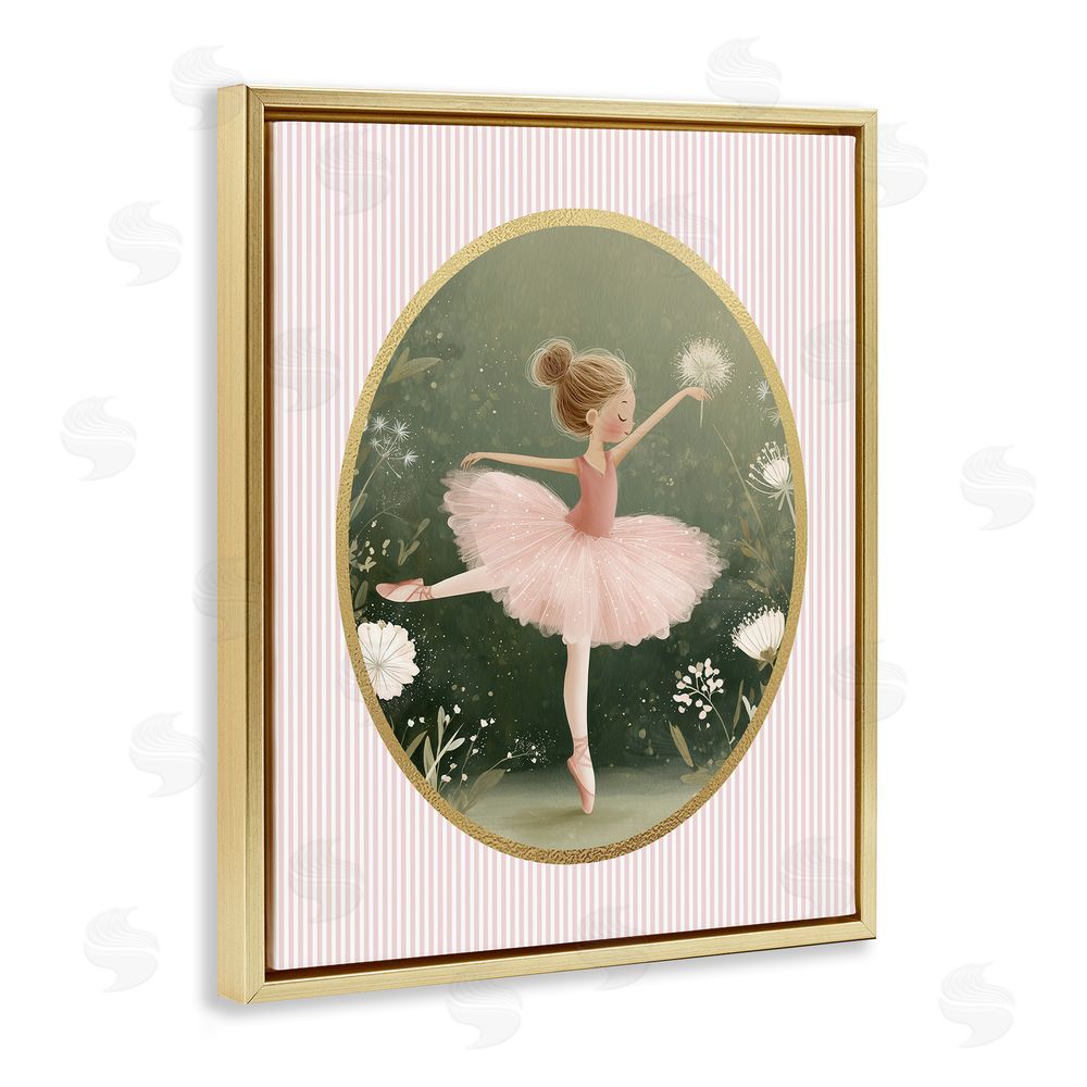 Christine Simpson Art Green & Pink Ballerina Gold Floating Frame Canvas Wall Art Print