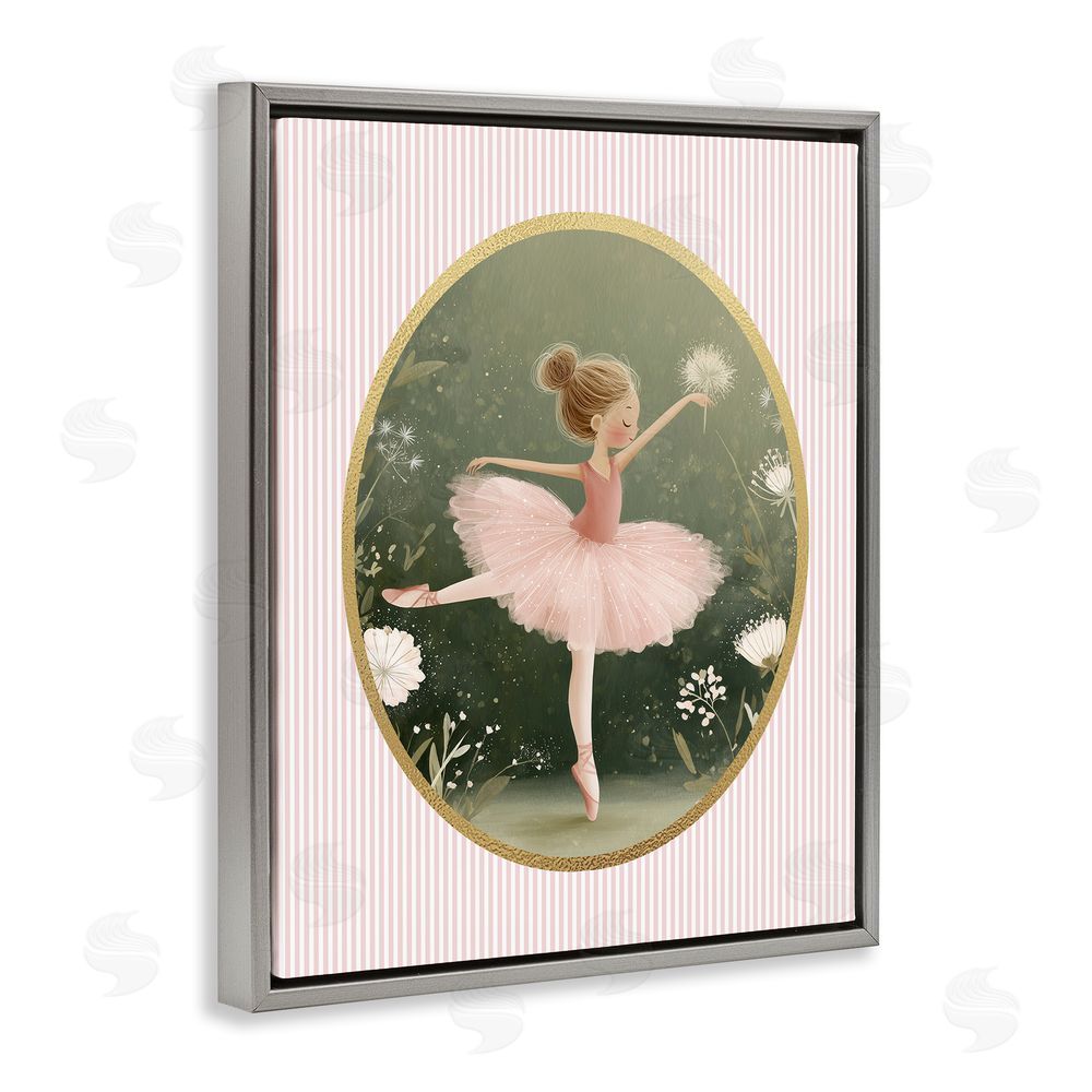 Christine Simpson Art Green & Pink Ballerina Gray Floating Frame Canvas Wall Art Print