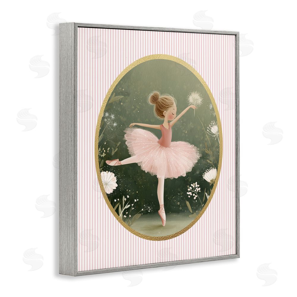 Christine Simpson Art Green & Pink Ballerina Gray Framed Giclee Wall Art Print